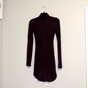 Polly & Esther Burgundy Turtle Neck Tight Sweater Dress